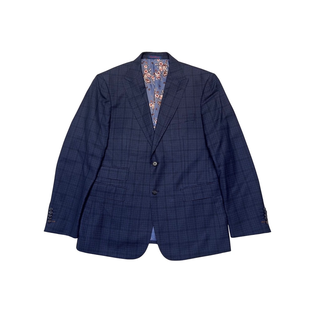 English Laundry Men's Navy Blue Micro Check Blazer Floral Lining 44R 37W